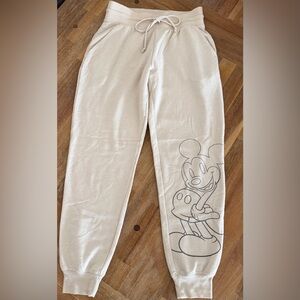 Disney Cream Jogger Sweatpants with Mickey Outline